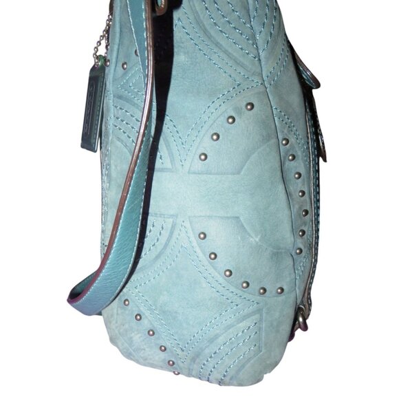 COACH 2010 15276 Embossed & Studded Blue Leather Alex Satchel Handbag - Picture 4 of 13